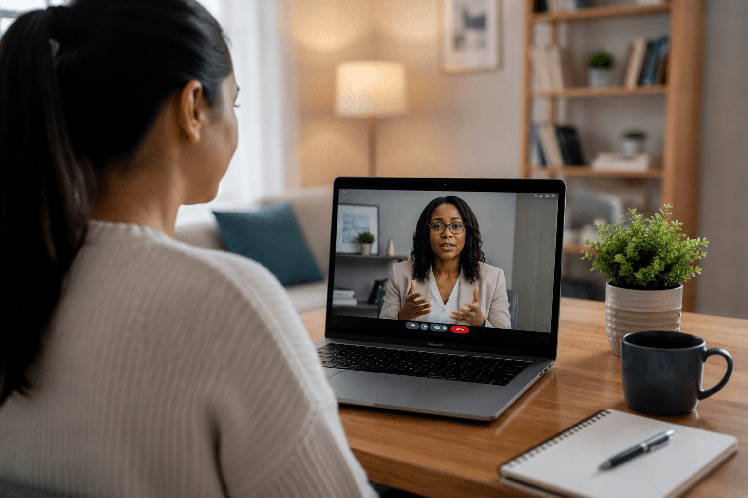 Adult attending an ADHD telehealth appointment with a mental health professional