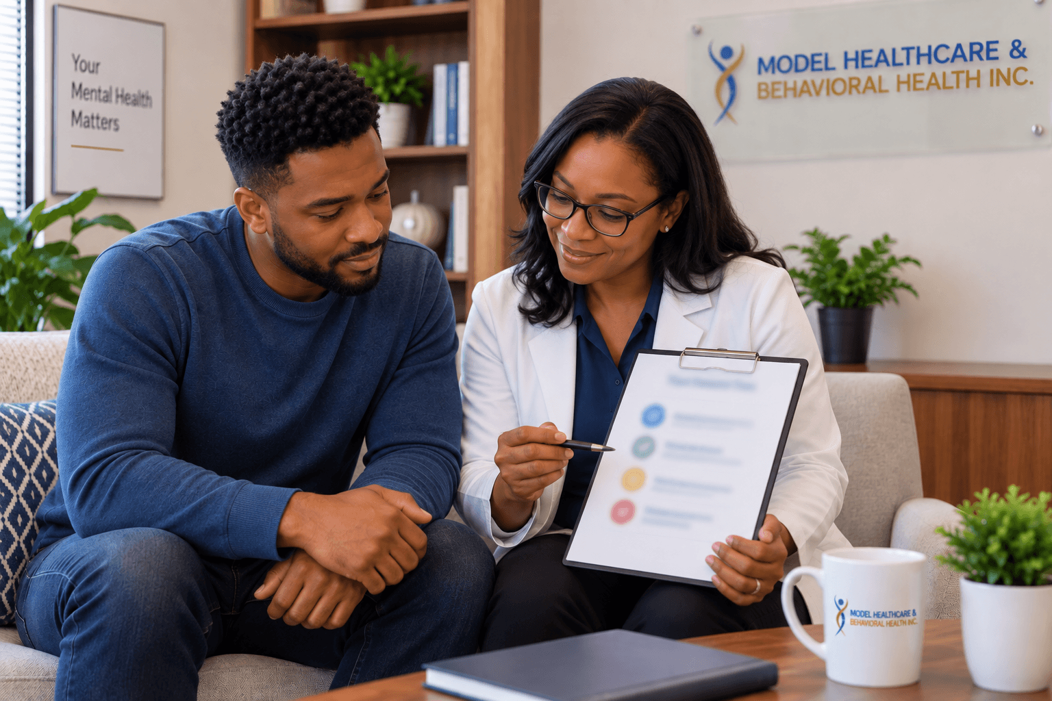 Patient and mental health professional reviewing a personalized anxiety treatment plan