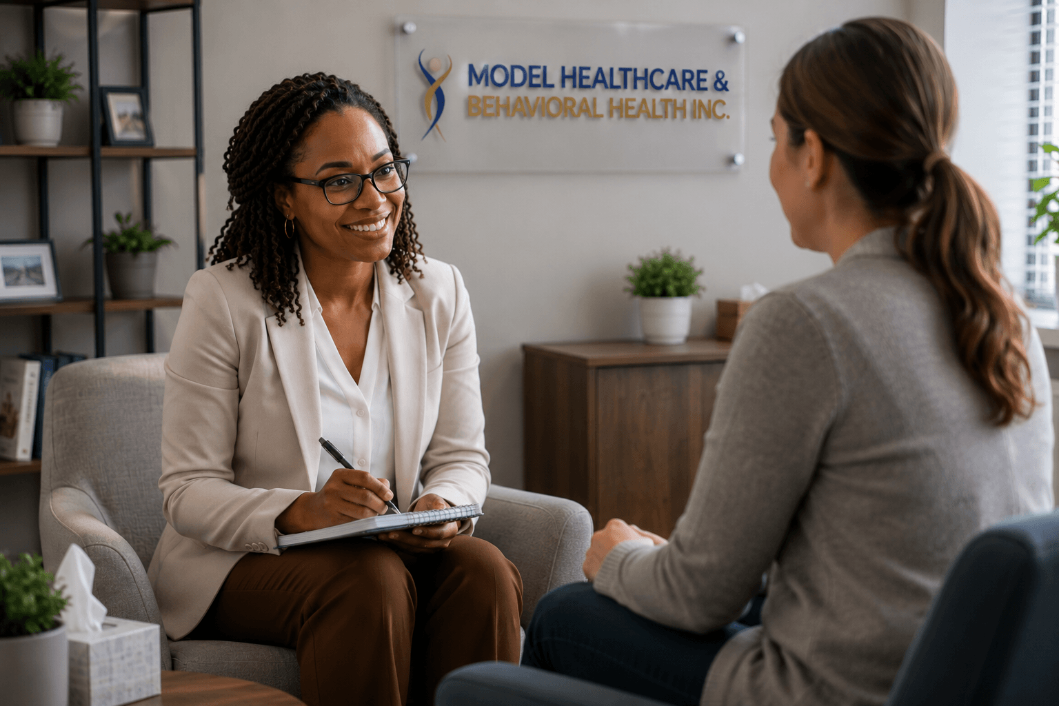 Mental health professional providing anxiety support to a patient