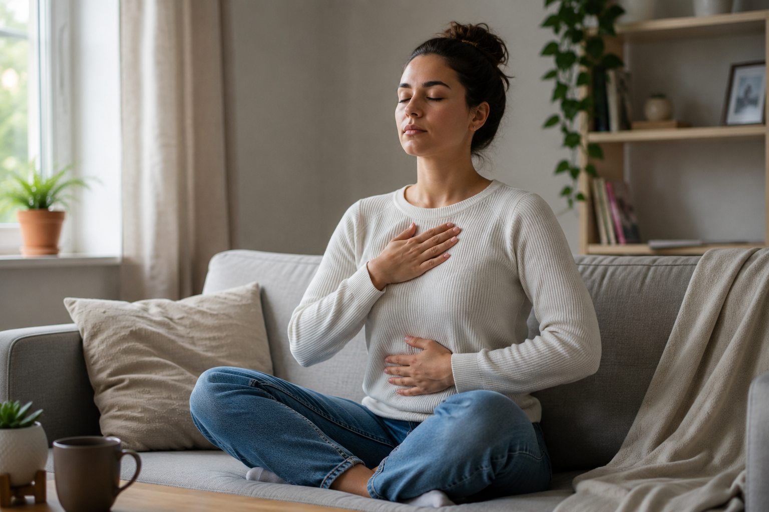 Person practising relaxation techniques to manage anxiety