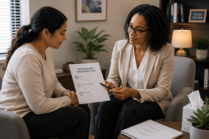 A patient and mental health professional reviewing a personalized treatment plan together